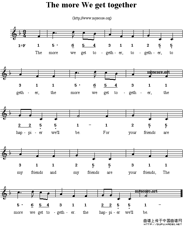 The more We get together（线简谱混排版、英文儿歌）
