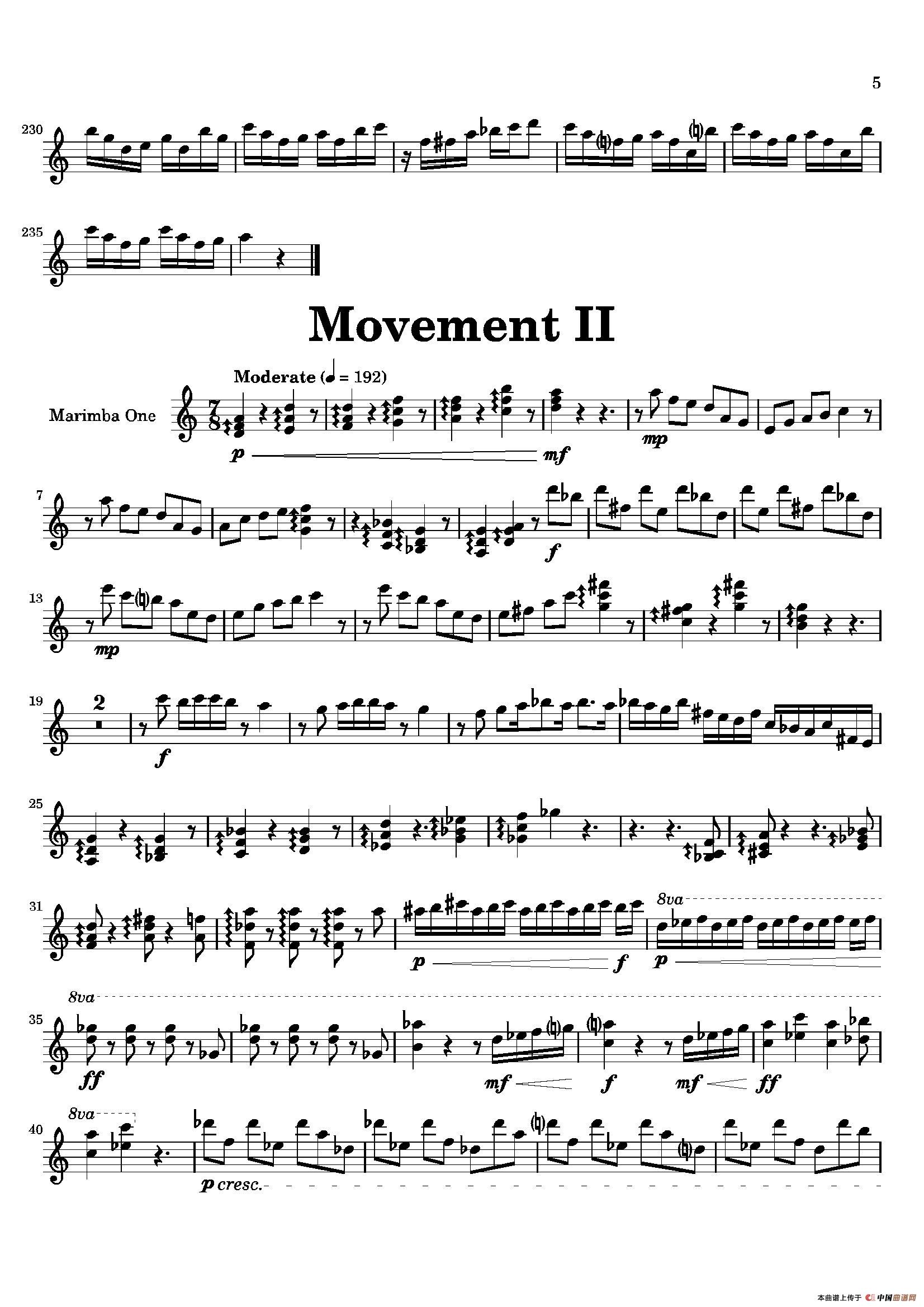 五十路の完熟豊満无码 Movement（萨克斯四重奏与打击乐）（第一木琴分谱）