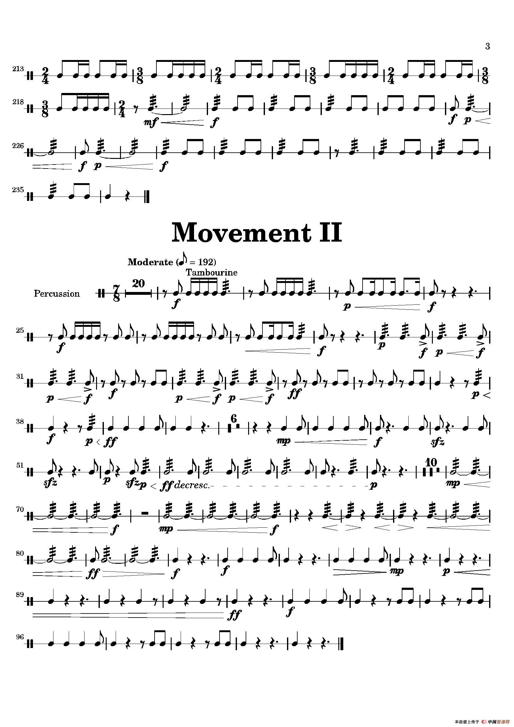 五十路の完熟豊満无码 Movement（萨克斯四重奏与打击乐）（打击乐分谱）